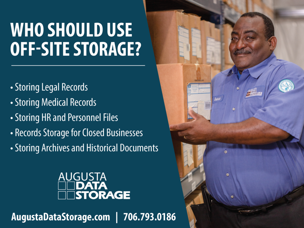 Who should use off-site storage?

• Storing Legal Records
• Storing Medical Records
• Storing HR and Personnel Files
• Records Storage for Closed Businesses
• Storing Archives and Historical Documents