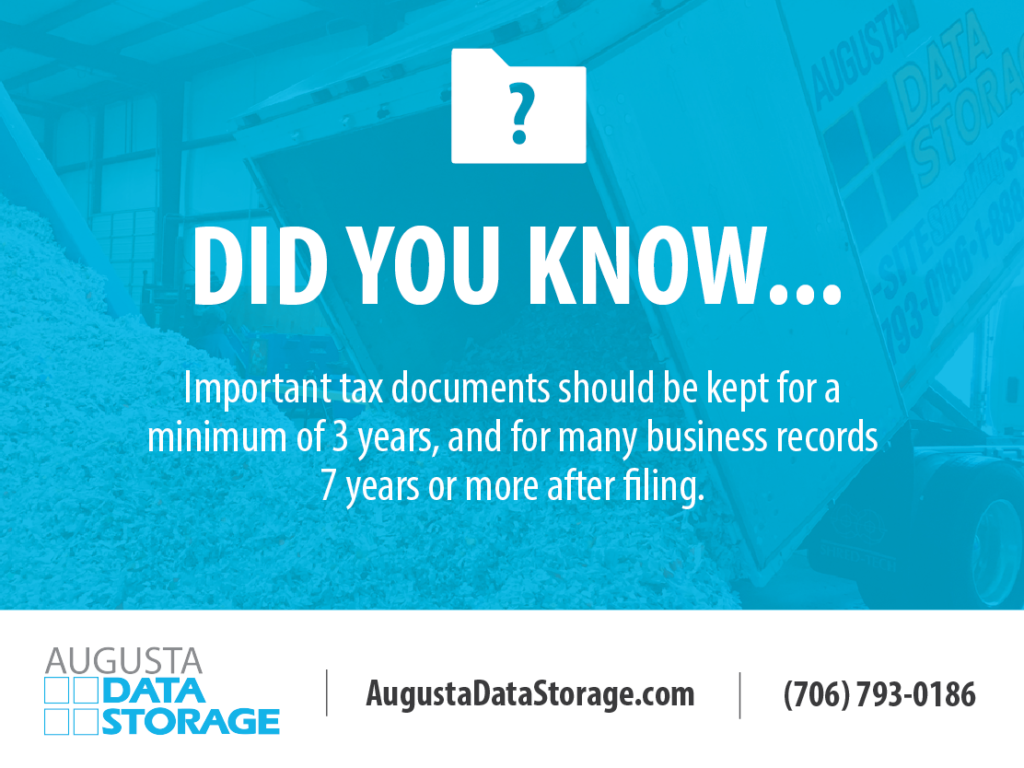 Did you know....Important tax documents should be kept for a minimum of 3 years, and for many business records 7 years or more after filing. 